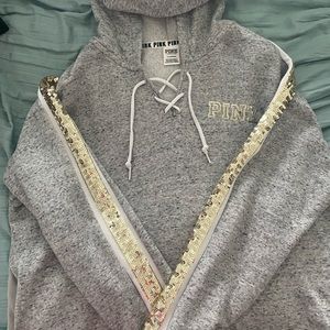 Grey PINK hoodie with rose sequin design
